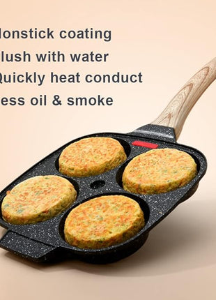 Egg Frying Pan, Fried Egg Pan Nonstick 4 Cups Pancake Pan Aluminium Alloy Cooker for Breakfast, Egg Pan Suitable for Gas & Induction (Black)