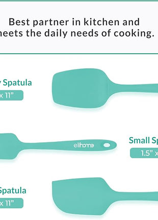 Elihome Chef Series 3 Piece Silicone Spatula Set - 600°F Heat Resistant Non Stick Rubber Kitchen Scraper Spatulas for Cooking, Baking, and Mixing – BPA Free and LFGB Certified Silicone, Green Color