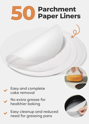 Kootek Cake Pan Set of 3, Nonstick Springform Pans with Removable Bottom, 4, 7, 9 Inch Round Cheesecake Baking Pans with 50 Pcs Parchment Paper Liners