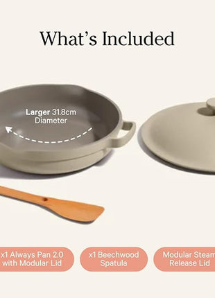 Our Place Large Always Pan 2.0-12.5” (4 Qt) Nonstick, Toxin-Free Ceramic Cookware | Patented 10-in-1 Aluminum Frying & Sauté Pan | Safe for Oven, Induction & All Cooktops up to 450°F | Steam