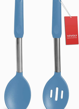 Pack of 2 Large Silicone Cooking Spoons,Non Stick Solid Basting Spoon,Heat-Resistant Kitchen Utensils for Mixing,Serving,Draining,Stirring (Starry Blue)