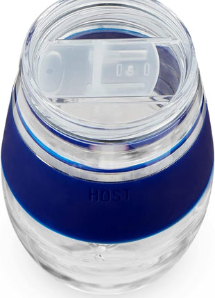 Host Cooling Wine Freeze Cup with Lid, Set of 2 Plastic Double Wall Insulated Tumbler Drink Cup with Freezing Gel for Red and White Wine, Blue
