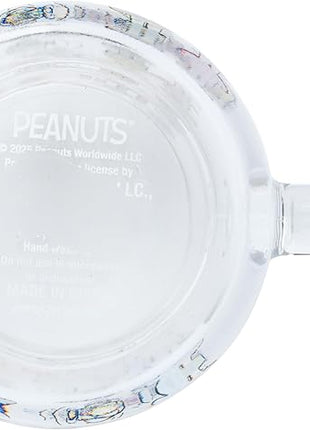 Silver Buffalo Peanuts Featuring Charlie Brown, Snoopy, Woodstock, Sally, Lucy, Linus, Schroeder, Franklin, and Pig-Pen Travel Glass Mug With Slide Close Lid and Handle, 14 Ounces