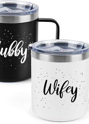 Husband and Wife Gifts, Mr & Mrs Coffee Mugs Set, Hubby and Wifey Gifts, Newlywed Gif 14oz Stainless Steel Insulated Mug(Black White)