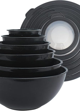 COOK WITH COLOR Mixing Bowls with TPR Lids - 12 Piece Plastic Nesting Bowls Set includes 6 Prep Bowls and 6 Lids, Microwave Safe (Speckled Black)