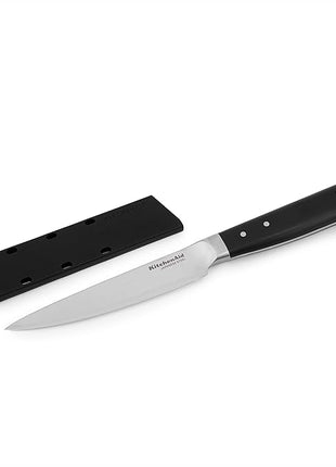 KitchenAid Gourmet Forged Triple Rivet Fine-Edge Utility Knife with Custom-Fit Blade Cover, 4.5-inch, Sharp Kitchen Knife, High-Carbon Japanese Stainless Steel Blade, Black