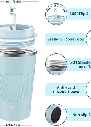 CS COSDDI 12 oz Stainless Steel Vacuum Insulated Tumbler - Coffee Travel Mug Spill Proof with Lid - Coffee Cups for Keep Hot/Ice Coffee,Tea and Beer (3rd pale blue)