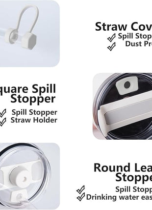 Silicone Spill Stopper Set Compatible with Stanley Cup 2.0 30oz & 40oz with Straw Cover (Set of 2, Cream)