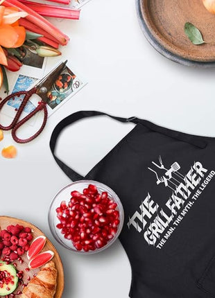 ZOORON Funny Black Chef Aprons for Men Adjustable BBQ Grill Kitchen Cooking Aprons with Pockets, Grill Accessories