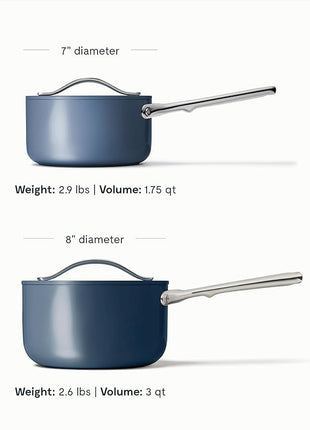 Caraway Nonstick Ceramic Sauce Pans with Lids (3 qt & 1.75 qt) - Non Toxic, PTFE & PFOA Free - Oven Safe & Compatible with All Stovetops (Gas, Electric & Induction) - Navy