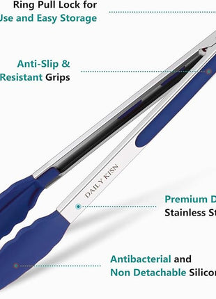 Kitchen Tongs Set of 3, Cooking Tongs with Silicone Tips, Non-Scratch Heat Resistant Tongs for Grilling Cooking BBQ Salad Buffet (Pink/Purple/Navy, 7/9/12 Inch)