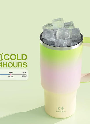 ENCOOL 32 oz Tumbler with Handle and Straw: Stainless Steel Insulated Tumbler Keeps Cold for 24 Hours, Leakproof Travel Cup Fits in Cup Holder and BPA-Free, Morning Dew