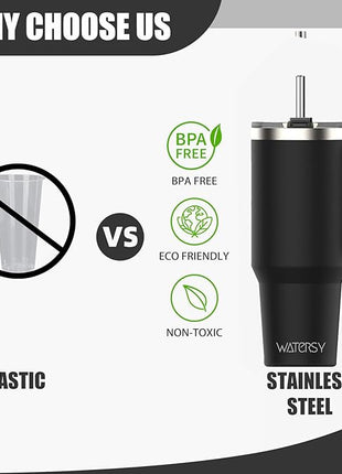 20 oz Tumbler with Handle,Tumbler with Lid and Straw,Double Wall Insulated Cup Stainless Steel Travel Mug(Cold for 34 Hours),Water Bottle for Iced Tea,Coffee,Cold Beverages(Black)