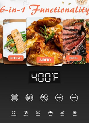 ASZ Digital Air Fryer 6qt with Window Up - 6 QT Big Airfryer 6-in-1 Presets Preheat Airfry Reheat Bake Roist Broil 400°F Airfrier 85% Oil Less,Nonstick Dishwasher-Safe Parts, Automatic Shutoff