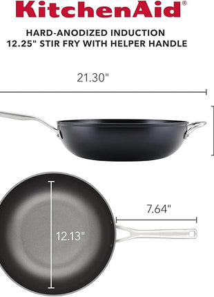 KitchenAid Hard Anodized Induction Nonstick Stir Fry Pan/Wok with Helper Handle, 12.25 Inch - Matte Black
