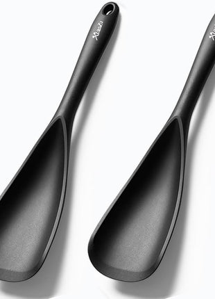 Silicone Spatula Spoon, Great for Both Cooking and Serving Durable BPA-Free Matte Black Silicone, Seamless Design, Safe for Nonstick Cooking Surfaces, 2-Pcs, Black