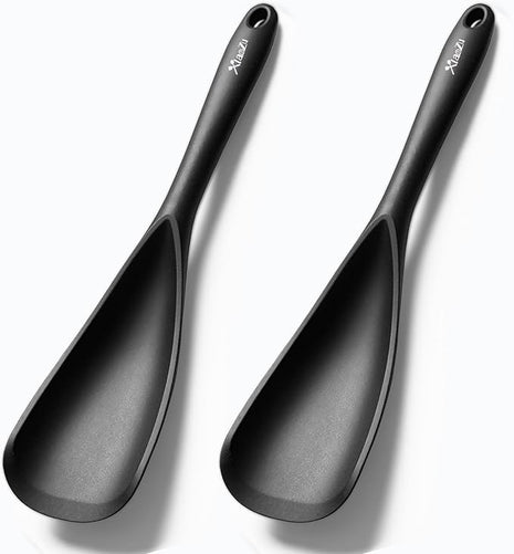 Silicone Spatula Spoon, Great for Both Cooking and Serving Durable BPA-Free Matte Black Silicone, Seamless Design, Safe for Nonstick Cooking Surfaces, 2-Pcs, Black