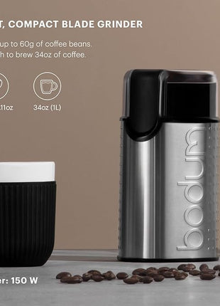 Bodum Bistro Electric Blade Coffee Grinder, Brushed Stainless Steel