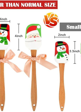 Christmas Silicone Spatula, Set of 2, Large Santa & Snow Man Spatula with Wooden Handle, Great for Christmas Decorating, Gifts and Baking(12.6inch)