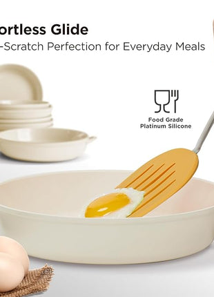 Kitchen Mama WaltzGrip Platinum Silicone Pancake Spatula Turner: Heat-Resistant, Slotted Tapered Head, Stainless Steel Core, Durable, Dishwasher-Safe, Ideal for Flipping and Wok Use (Yellow)