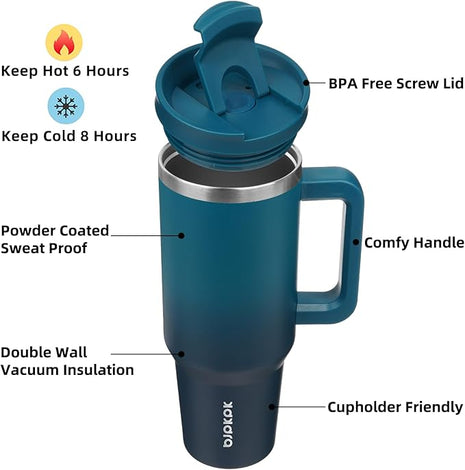 BJPKPK 40 oz Tumbler With Handle Insulated Tumblers With Lid And Straw Stainless Steel Thermal Cup,Indigo Black