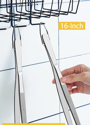 JETKONG 2 Pcs 16-Inch Kitchen Tweezers Extra Long Tweezer Tongs, Heavy Duty Stainless Steel Cooking Tweezers (Silver)