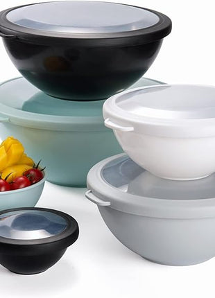 COOK WITH COLOR Mixing Bowls with TPR Lids - 12 Piece Plastic Nesting Bowls Set includes 6 Prep Bowls and 6 Lids, Microwave Safe Mixing Bowl Set (Mint)