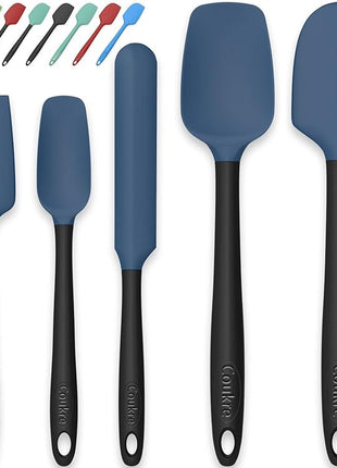 Coukre Silicone Spatula Set of 5,High Temperature Resistant, Food Grade Silicone, Dishwasher Safe, for Baking, Cooking (Deep Blue Black)