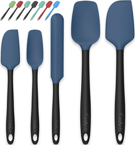 Coukre Silicone Spatula Set of 5,High Temperature Resistant, Food Grade Silicone, Dishwasher Safe, for Baking, Cooking (Deep Blue Black)