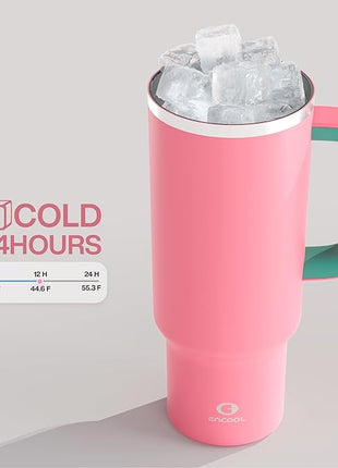 40 oz Tumbler with Handle and Straw: Stainless Steel Insulated Tumbler Keeps Cold for 24 Hours, Leakproof Travel Cup Fits in Cup Holder and BPA-Free,Tulip