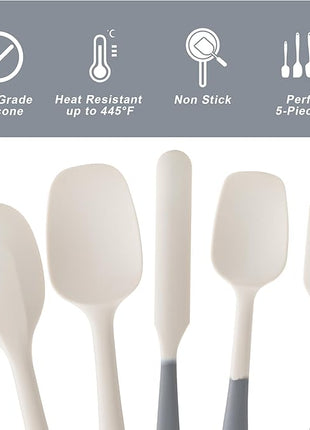 Silicone Spatula Set, 5 Piece Food Grade Rubber Spatulas for Baking, Cooking, and Mixing High Heat Resistant Non Stick Dishwasher Safe BPA-Free (Gray+White)