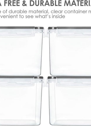 Vtopmart Food Storage Containers 3.3 quart / 3.6L, 4 Pieces BPA Free Plastic Airtight Canister for Flour, Sugar, Baking Supplies, with 4 Measuring Cups and 24 Labels,Black