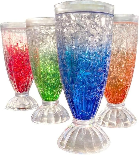 Lily's Home 12oz set of 4Insulated Double Wall Gel-Filled Acrylic Plastic Frosted Freezer Milkshake Glasses. Ideal for Root Beer Float, Smoothies and Ice Cream Soda