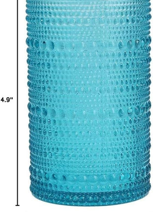 Fortessa Jupiter Beaded Hobnail Glass, 13 Ounce Iced Beverage (Set of 6), Lagoon Blue