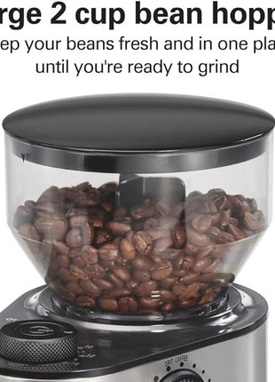 Hamilton Beach Electric Burr Coffee Grinder with Large 16oz Hopper & 18 Settings For 2-14 Cups, Stainless Steel (80385)