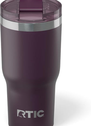 RTIC 20oz Essential Tumbler with Lid, Ceramic Lined, Insulated, Stainless Steel, Metal, Double Wall Vacuum-Insulation, Travel Cup for Iced Coffee, Tea, Hot and Cold Drink, Plum