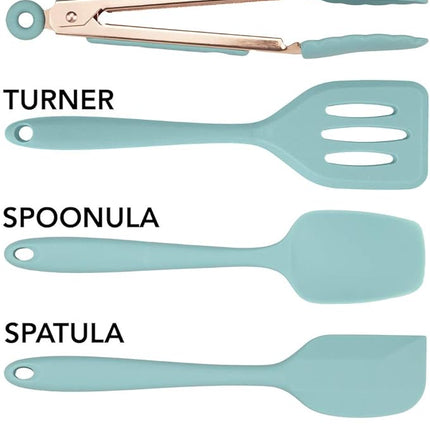 COOK WITH COLOR Silicone Cooking Utensils, Kitchen Utensil Set, Easy to Clean Silicone Kitchen Utensils, Cooking Utensils for Nonstick Cookware, Kitchen Gadgets Set, Mini, Aqua