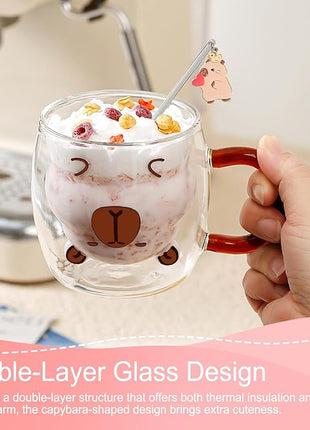 Birthday Gifts for Women Men Cute Capybara Mug Double Walled Coffee Glasses Cups Tea Cappuccino Latte Cup Funny Christmas Gifts Cute Capybara Stuff Gift for Mom Friend Coworker Her Him Home Decor