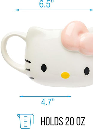 Silver Buffalo Sanrio Hello Kitty Light Pink Bow Ceramic 3D Sculpted Mug, 20 Ounces
