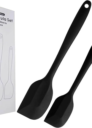 Silicone Spatula Set 2 Pcs Heat Resistant Rubber Spatula for Non-stick Cookware BPA Free (Black)