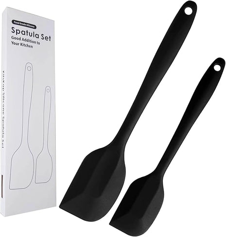 Silicone Spatula Set 2 Pcs Heat Resistant Rubber Spatula for Non-stick Cookware BPA Free (Black)