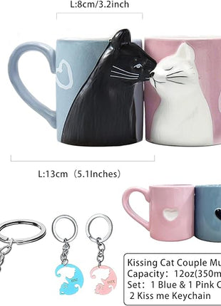 BigNoseDeer Couple Gifts Cute Kissing Cat Mug Matching Couples Stuff Ceramic Coffee Mugs for Wedding Gifts Anniversary Engagement Gift for Couples Cat Lovers 12oz