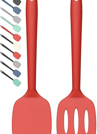 Coukre 2 Pack Silicone Spatula Set, High Heat Resistant, BPA Free Kitchen Spatula, Solid & Slotted Turner for Non-Stick Pans, Sautéing, and Flipping (2, PureRed)
