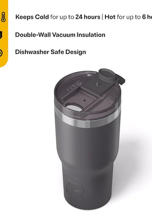 RTIC 20oz Essential Tumbler with Lid, Ceramic Lined, Insulated, Stainless Steel, Metal, Double Wall Vacuum-Insulation, Travel Cup for Iced Coffee, Tea, Hot and Cold Drink, Graphite