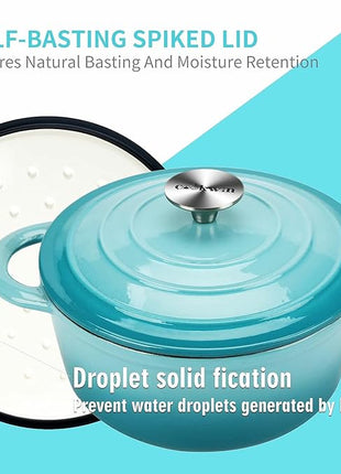 Cast Iron Dutch Oven 4.5 Quart Enameled Cast Iron Dutch Oven Pot with lid Heavy Duty Dutch Oven Dual Handles Porcelain Enameled Cast Iron Pot for Baking Braiser Cooking Family or Friends Gifts,Aqua