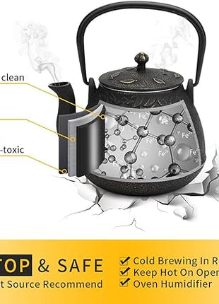 Toptier Mini Little Teapot, Super Small Cast Iron Teapot for Stove Top, Palm-Sized Japanese Stovetop Safe Tea Kettle with Infuser for 11 oz, Black