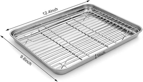 MCIRCO 6 Piece Stainless Steel Baking Sheet with Rack with Silicone Baking Mat Set (2 Pans + 2 Racks + 2 Mats), 12.4 x 9.6 x 1 Inch Cookie Sheet with Cooling Rack, Easy Clean