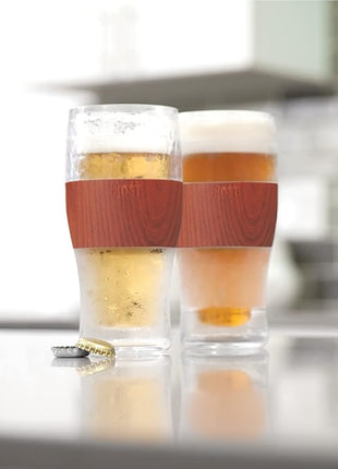 Host Freeze, Frozen Mugs, Freezable Pint Set, Beer Keep Your Drinks Cold, Double Walled Insulated Glasses, Tumbler for Iced Coffee, 16oz, Set of 2, Wood