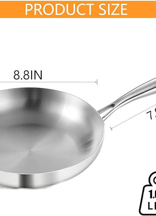 DELARLO Whole body Tri-Ply Stainless Steel 8inch Small Frying Pan, Chef's Pans Oven safe induction kitchen skillet,Suitable for All Stove (Detachable Handle)
