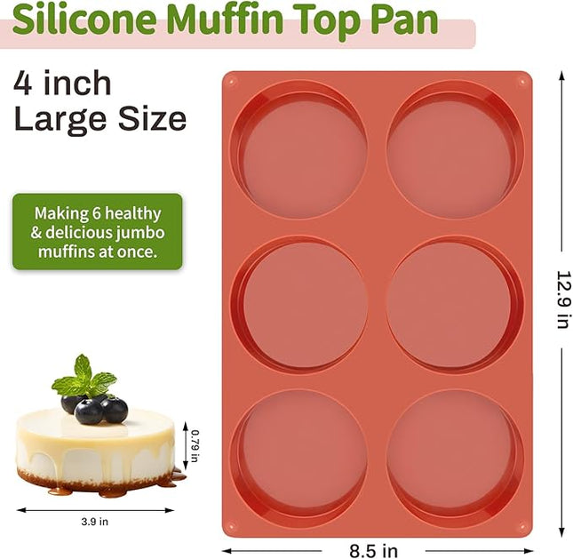 JOERSH 2-PK Silicone Egg Mold for Breakfast Sandwiches 4 Inch Round Muffin Top/Egg Pan, Oven Baking Silicone Molds for Hamburger Buns, English Muffins, Pancakes, Eggs Patty Bites